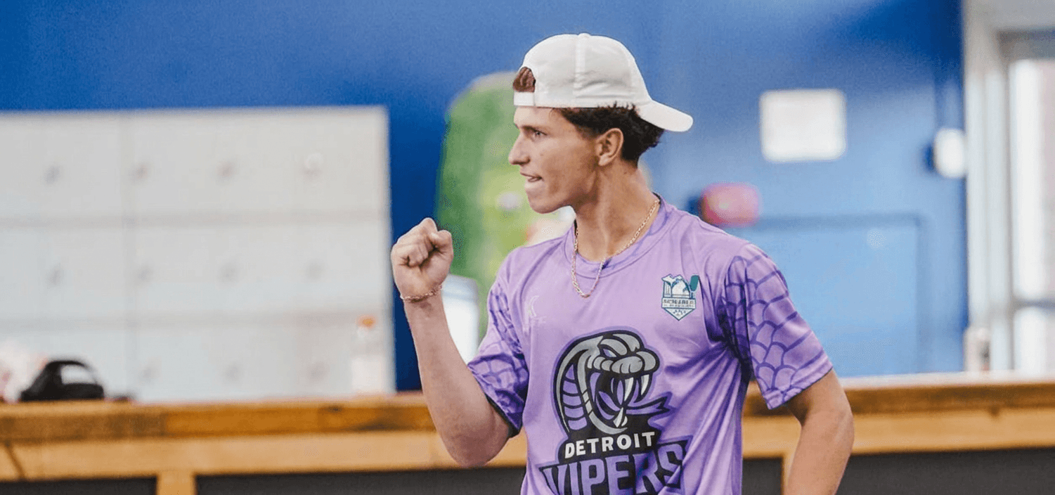 Carter Maris on the pickleball court, paddle in hand